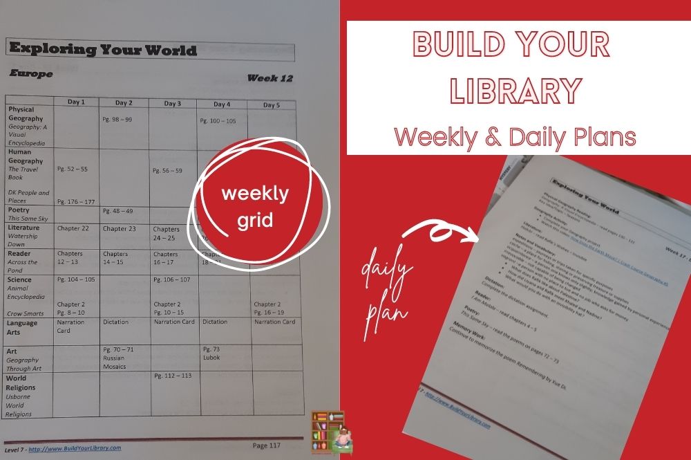 Build your library curriculum review, build your library weekly grid, secular homeschool curriculum