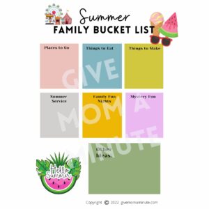 Summer Family Bucket LIst Planning Sheet