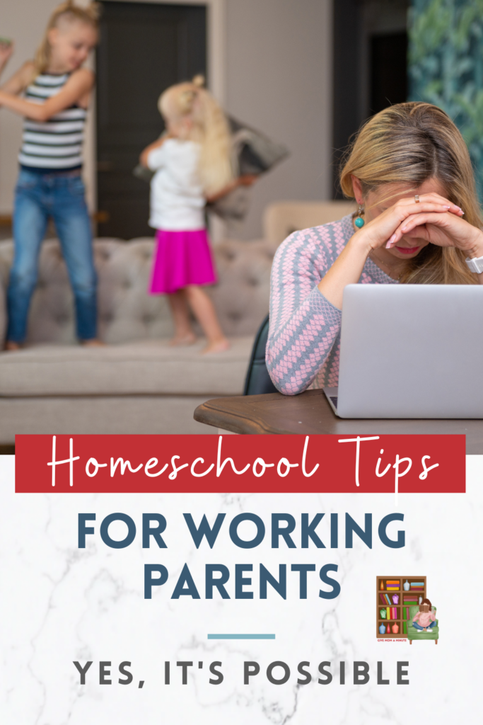 burnt out homeschool mom working with kids in background