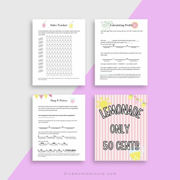 lemonade stand workbook and worksheets for kids